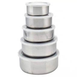Conjunto de Potes e Tigelas Inox com Tampas 5 Peças - 1