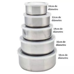 Conjunto de Potes e Tigelas Inox com Tampas 5 Peças - 2