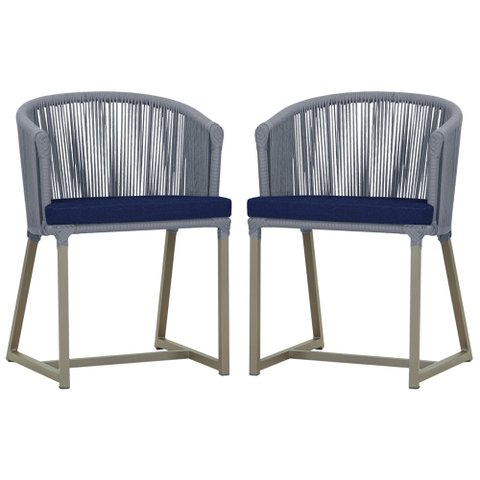 2 Cadeiras de Jantar Área Noronha em Alumínio com Pintura Fendi Corda Nautica E10 Trama Original