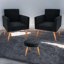 Ver imagem 1 de Jogo de Poltronas e Puff Conjunto de Sala para Sala de Estar Veludo Inca Espuma D20 Preto Fixo