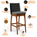 Ver imagem 4 de Kit 02 Banquetas Altas Sala De Jantar Fixa Mila B04 Couríssimo Preto Linho Cinza Escuro - Lyam Decor
