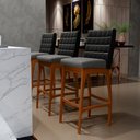 Ver imagem 2 de Kit 02 Banquetas Altas Sala De Jantar Fixa Mila B04 Couríssimo Preto Linho Cinza Escuro - Lyam Decor