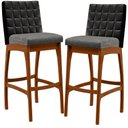 Ver imagem 1 de Kit 02 Banquetas Altas Sala De Jantar Fixa Mila B04 Couríssimo Preto Linho Cinza Escuro - Lyam Decor