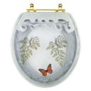 Ver imagem 1 de Assento Sanitário Poliester Decorado Oval Convencional Verde Agua Avenca com Borboleta Vermelha com