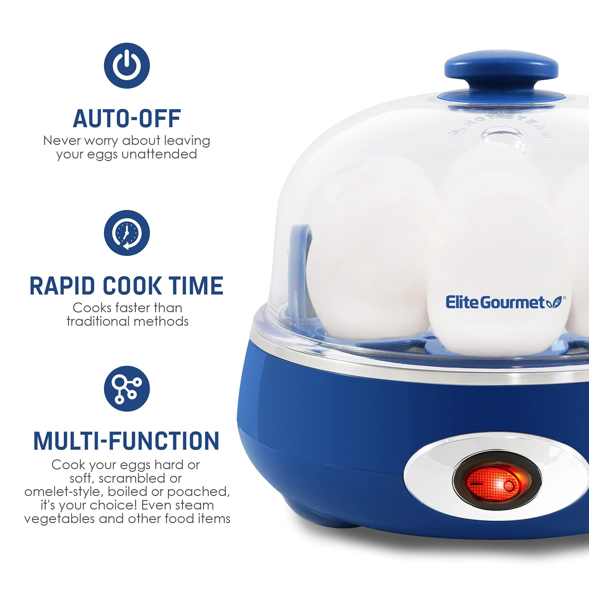 Elite Gourmet Egg Cooker com Capacidade para 7 Ovos e Função Automática (azul) - 2