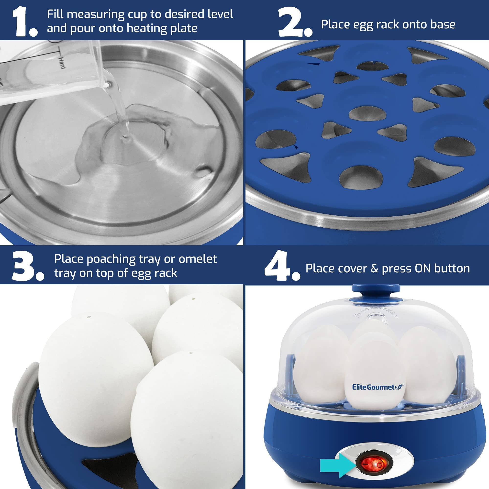 Elite Gourmet Egg Cooker com Capacidade para 7 Ovos e Função Automática (azul) - 5