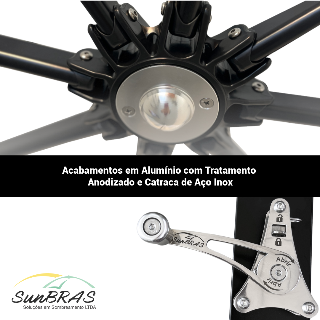 Ombrelone Std Lateral Plus 3.0x3.0 Alumínio 12.0.022 + Inox Cor: Preto - 3