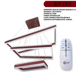 Lustre Pendente Retangular Led E Metal 6400+3000k - 2