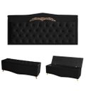 Ver imagem 1 de Kit Helena Cabeceira de Cama Painel e Calçadeira Baú King 195 Cm Suede Preto Eli Móveis e Decoração