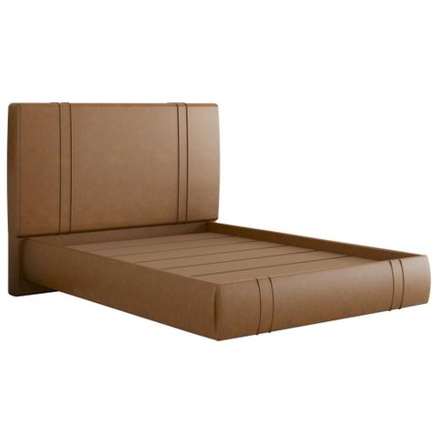 Cama Casal Flutuante com Cabeceira 140cm Astra S04 Couríssimo Caramelo - Lyam Decor