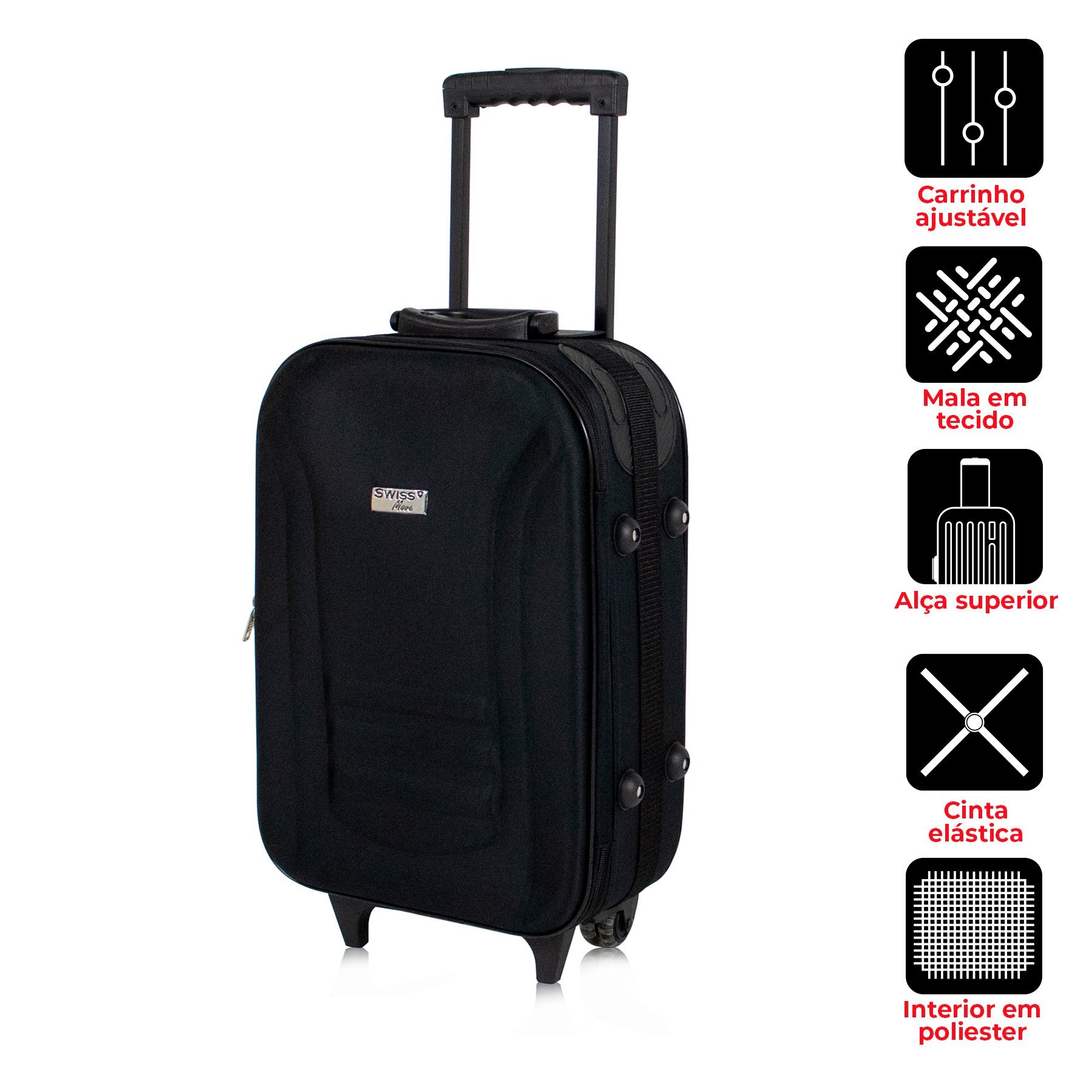Conjunto Mala de Bordo Lucerna Preta + Mochila para Notebook Interlagos Swiss Move - 4