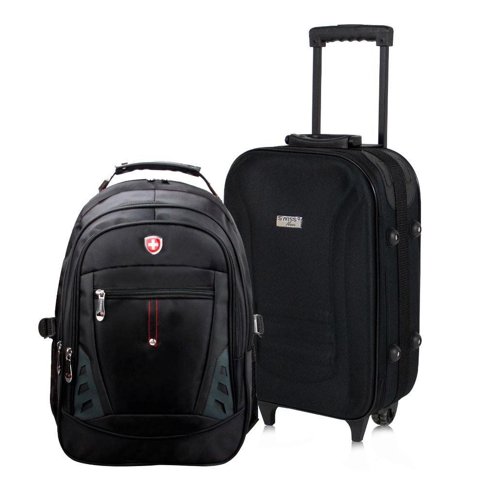 Conjunto Mala de Bordo Lucerna Preta + Mochila para Notebook Interlagos Swiss Move - 1