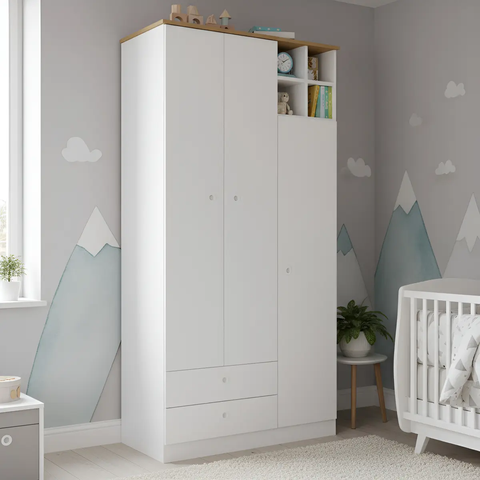 Guarda Roupa Armário Roupeiro Cabideiro 3 Portas 2 Gavetas 4 Nichos Quarto Infantil Branco