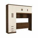 Ver imagem 2 de Guarda-Roupa Solteiro 5 Portas 3 Gavetas com Cabeceira e Baú Yescasa Marrom/Off White