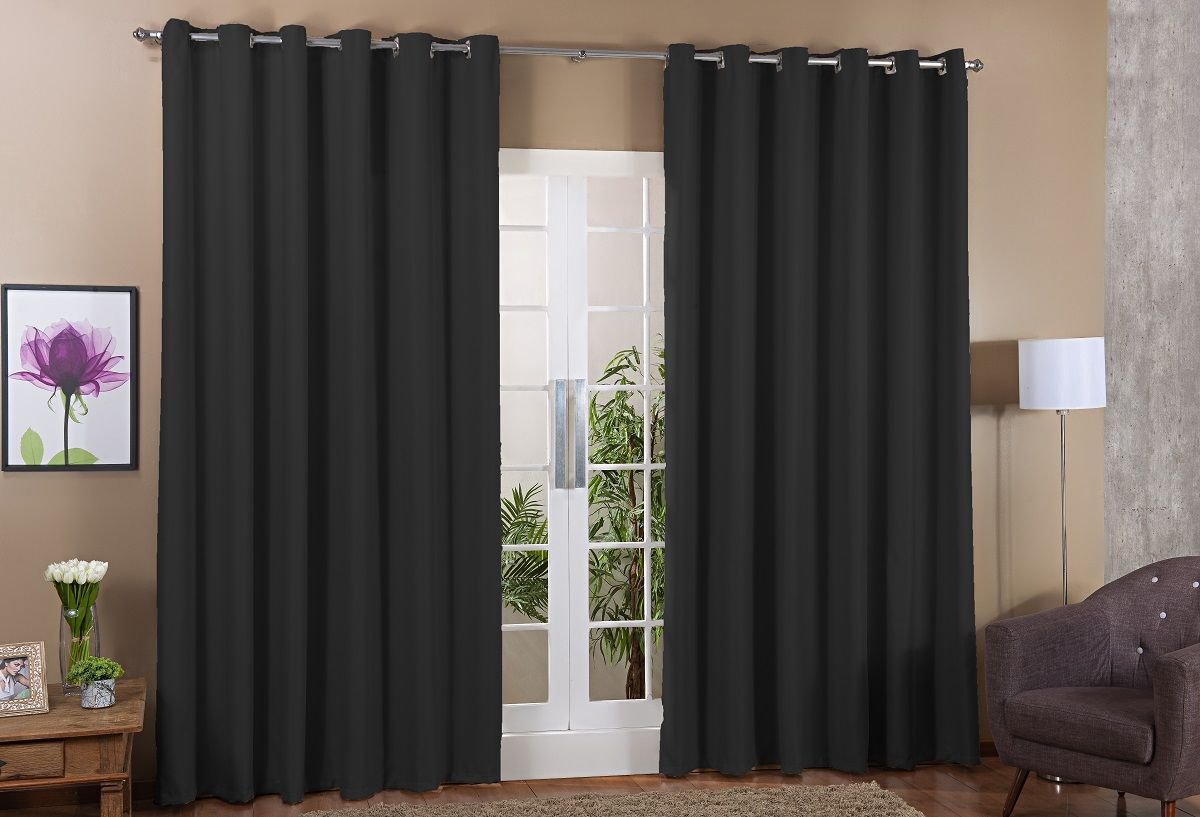 Cortina para Sala ou Quarto 5,00x2,80m Blackout Tecico para Varão de 4 Metros - Preto - 2