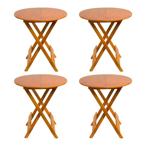 Kit 4 Mesas Redondas Dobráveis em Madeira Maciça 70x70 Mel Ideal para Bares e Restaurantes