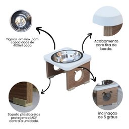 Comedouro Elevado Pet para Cachorro Mdf Colors - Inox - Branco - 4