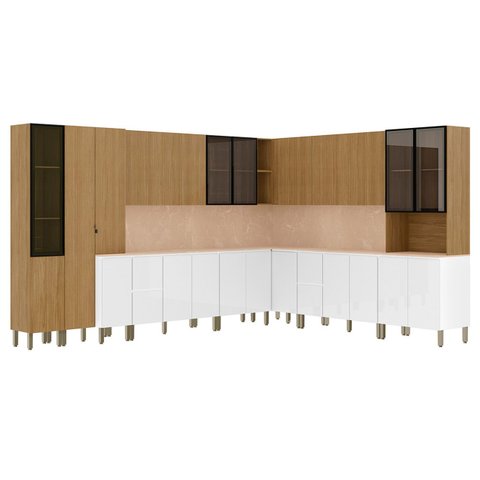 Armário de Cozinha Cp08 com Tampo 120cm Minsk Branco/freijó Z06 - Mpozenato