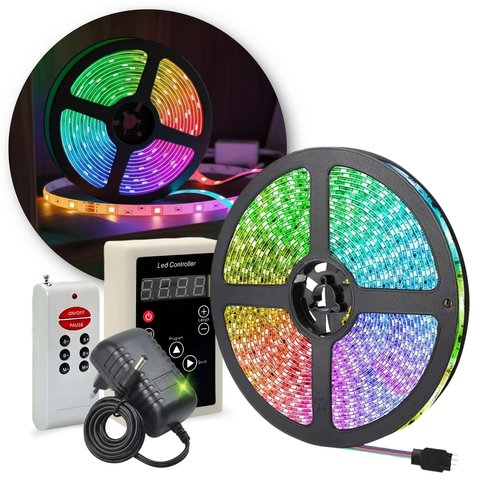 Fita Rgb Led Luz 5m Rolo Controle Fonte Tensão 12v Leds