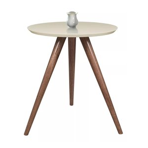 Mesa de Centro Tampo 50 Cm Redonda Off White com Vidro Pé Palito