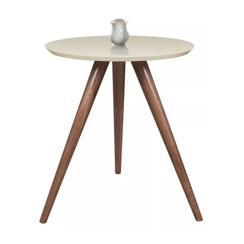 Mesa de Centro Tampo 50 Cm Redonda Off White com Vidro Pé Palito