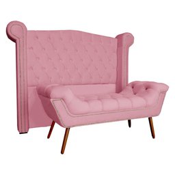 Conjunto Sienna Cabeceira e Recamier Queen 160 Cm Suede Rosa Barbie - LM DECOR - 1