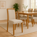 Ver imagem 1 de Kit 8 Cadeiras de Jantar Estofadas Jade Linho Bege Base Madeira Maciça Mel