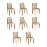 Kit 8 Cadeiras de Jantar Estofadas Jade Linho Bege Base Madeira Maciça Mel - 2