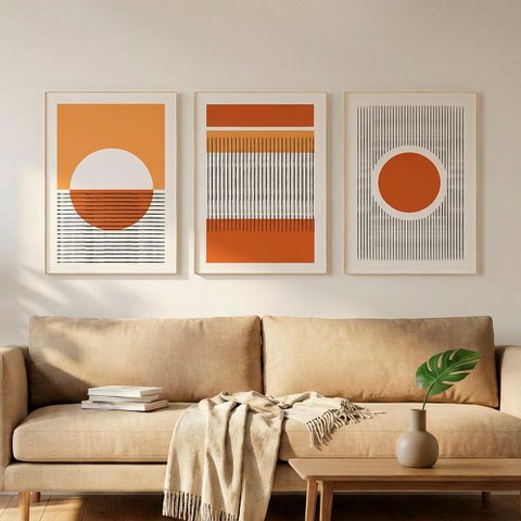 Quadro Decorativo Minimalista Círculos Linhas Boho Moldura Filete:Moldura Freijó/40x60