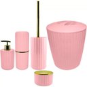 Ver imagem 1 de Kit Banheiro Groove 5 Peças Lixeira Porta Escovas Lavabo Luxo - Rosa Claro