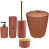 Kit Banheiro Groove 5 Peças Lixeira Porta Escovas Lavabo Luxo - Terracota - 1
