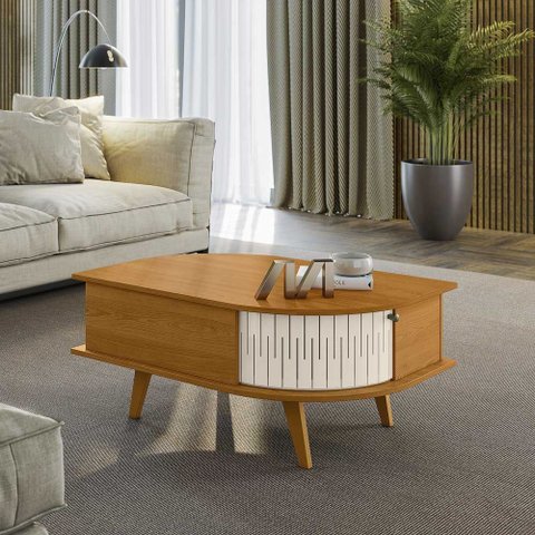 Mesa de Centro Decorativa Marion Mdp 2 Portas Deslizantes Cinamomo/offwhite G97 - Gran Belo