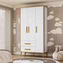 Ver imagem 5 de Guarda Roupa Infantil Suna 3 Portas 2 Gavetas Carvalho Americano Branco Tx - Incorplac