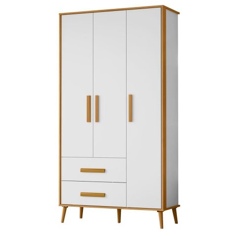 Guarda Roupa Infantil Suna 3 Portas 2 Gavetas Carvalho Americano Branco Tx - Incorplac