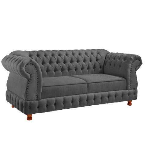 Sofá Chesterfield Moscatto 3 Lugares Via Encanto Veludo Cinza