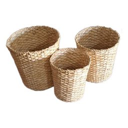 Kit com 3 Cesto Balaio Cachepot Palha de Milho P M G - 8