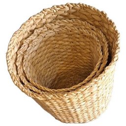 Kit com 3 Cesto Balaio Cachepot Palha de Milho P M G - 9