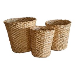 Kit com 3 Cesto Balaio Cachepot Palha de Milho P M G - 6