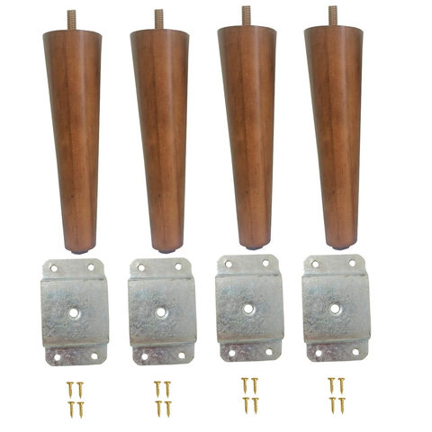 Kit 4 Pé Palito 10cm Amendoa Marrom Claro + 4 Chapa Reta + 16 Parafusinho
