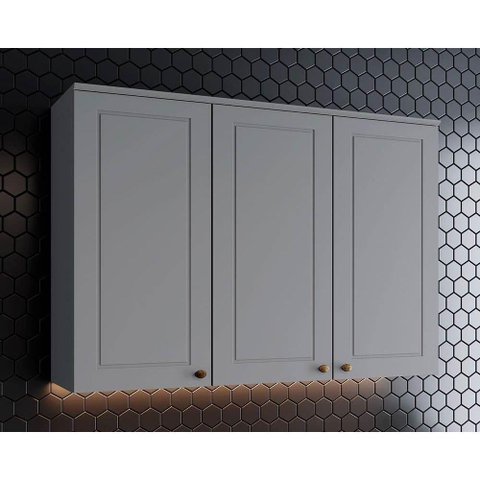 Armário Aéreo Cozinha Modulado Americana C- 3 Portas 120cm Cinza - Henn