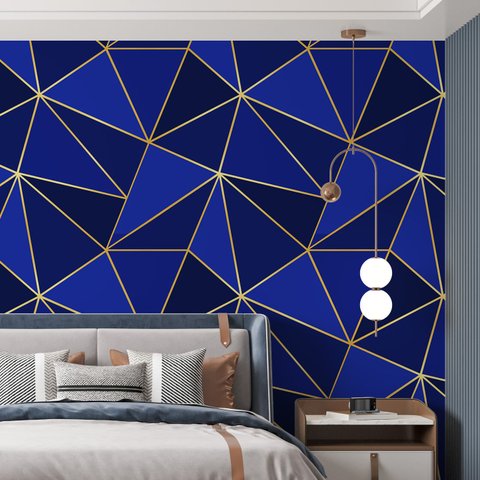 Kit 7 Rolos Papel de Parede Adesivo Zara Tons de Azul e Dourado - 3,0m
