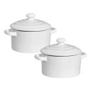 Ver imagem 1 de Kit 2 Mini Caçarola Cerâmica Branca Esmaltada 250ml Moderna Panelinha para Festa Buffet Servir
