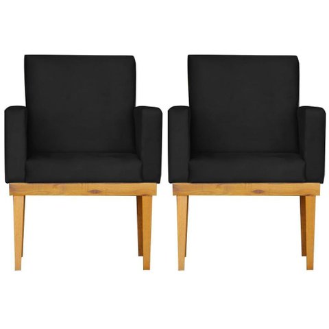 Kit 2 Poltrona Decorativa para Sala Bella Base Madeira Maciça Corino:Preto
