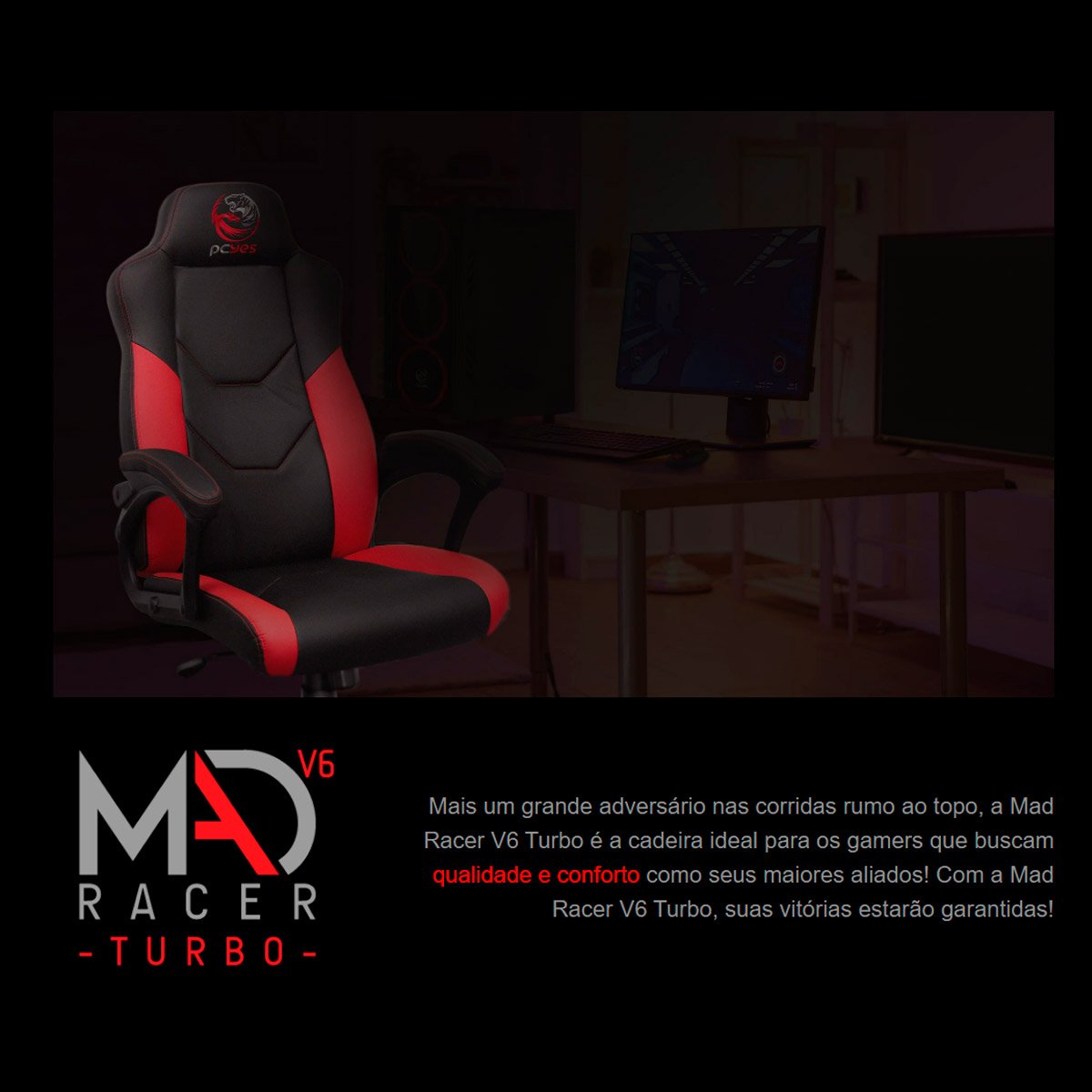 Cadeira Gamer de Escritório Preto Giratória 360 V6 Turbo Mad com