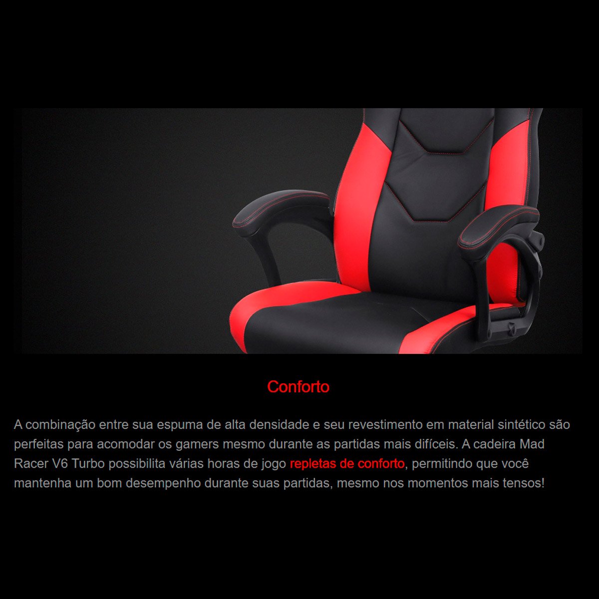 Cadeira Gamer de Escritório Preto Giratória 360 V6 Turbo Mad com