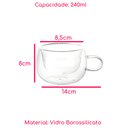 Ver imagem 5 de Kit 2 Xícaras Vidro Borossilicato Parede Dupla Chá 240ml