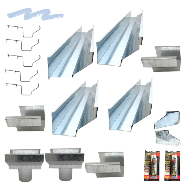 Kit de Calha Telhado Beiral 7m Calha Galvanizada Saída Redonda - Suporte Prolongado Galvocalhas - 1