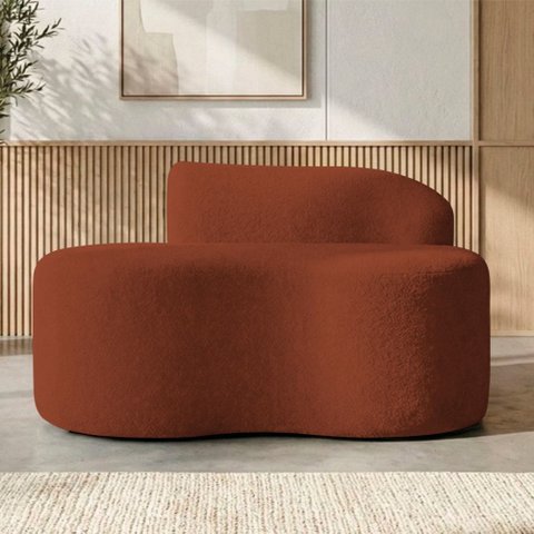 Sofá Curvo Malta 1 Lugar Compacto Moderno Luxo Bouclé Terracota
