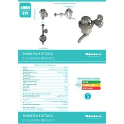 Torneira Elétrica Bica Baixa Branca 127v 4400w - E160 Sintex - 9