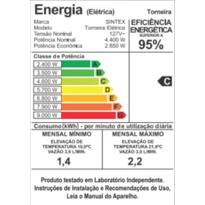 Torneira Elétrica Bica Baixa Branca 127v 4400w - E160 Sintex - 10